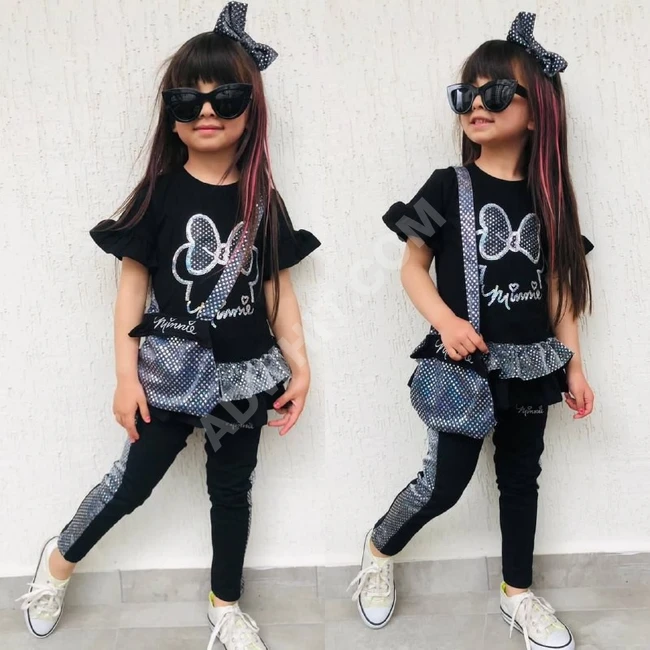 طقم بناتي مع حقيبة وقوس للشعر