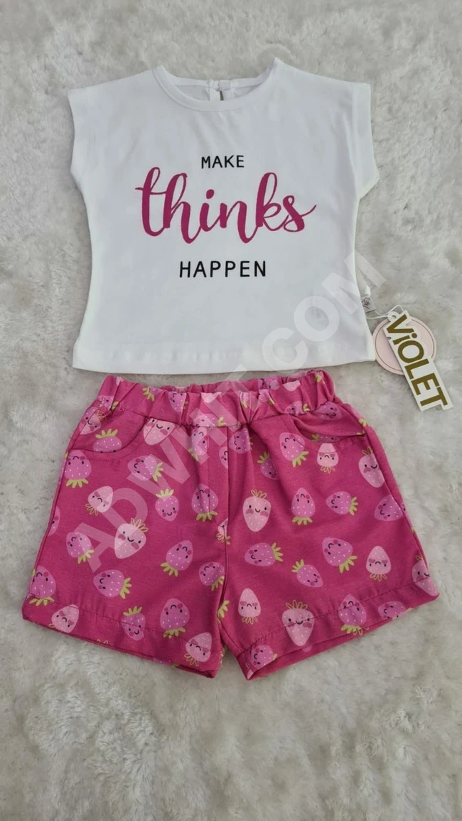 طقم بناتي شورت مع بلوز