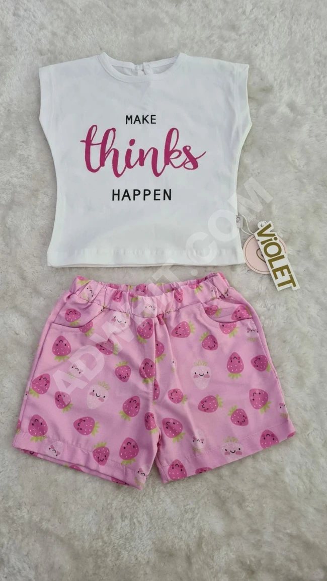 طقم بناتي شورت مع بلوز