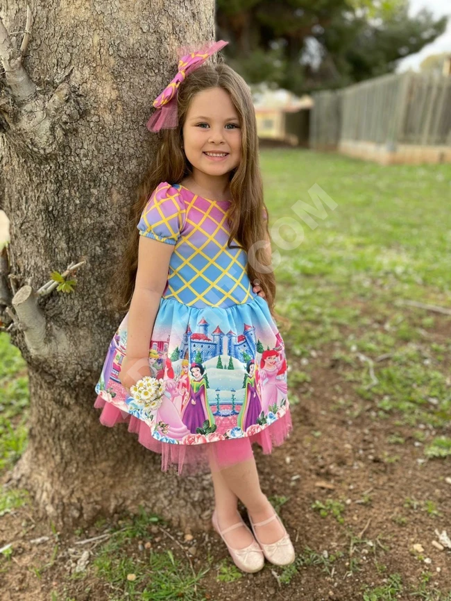 فستان بناتي مع اكسسوار للشعر 