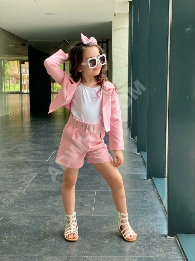 طقم بناتي مع ربطة شعر 