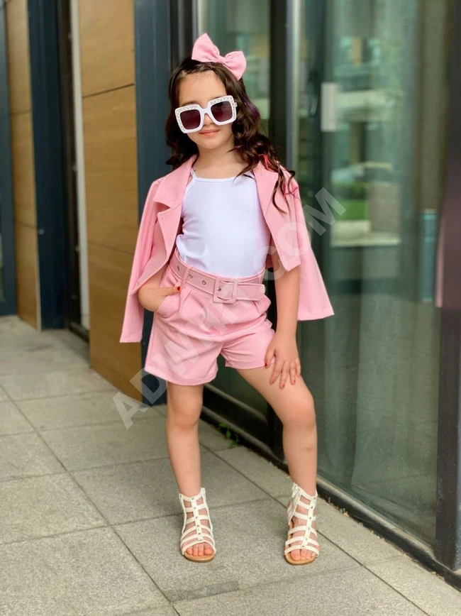 طقم بناتي مع ربطة شعر 