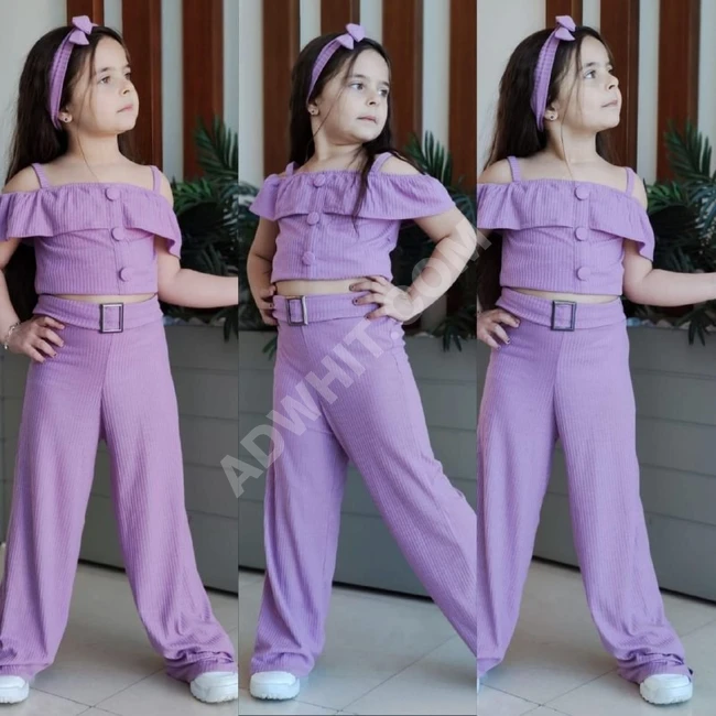 طقم بناتي مع ربطة شعر 