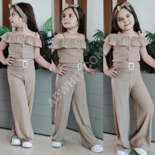 طقم بناتي مع ربطة شعر 