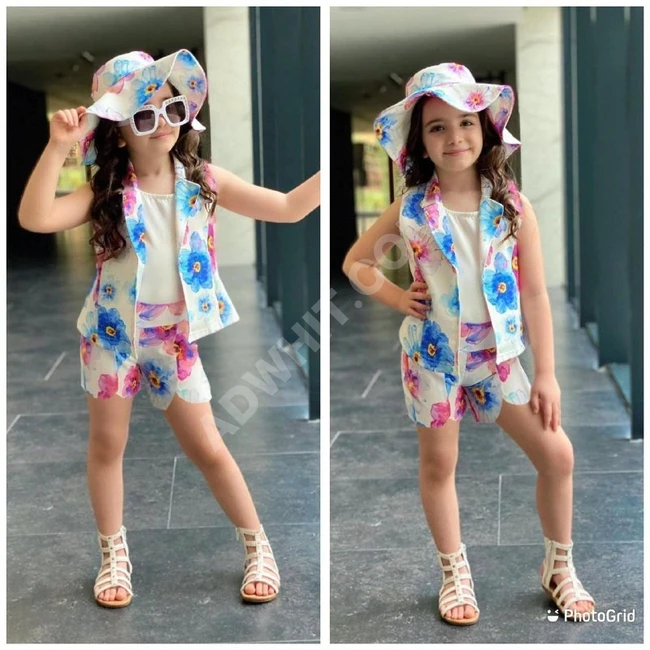 طقم بناتي صيفي مع قبعة