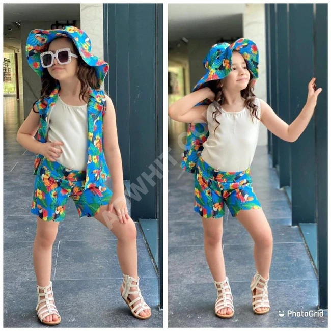 طقم بناتي صيفي مع قبعة