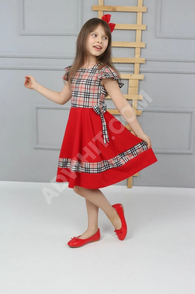 فستان بناتي مع ربطة شعر 