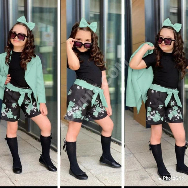 طقم بناتي مع اكسسوار للشعر 