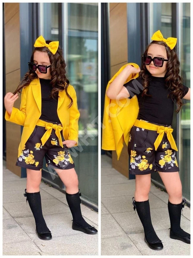 طقم بناتي مع اكسسوار للشعر 