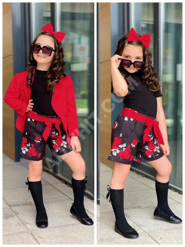 طقم بناتي مع اكسسوار للشعر 