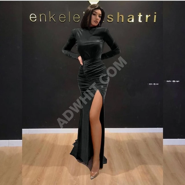 فستان سهرة مخمل طويل 