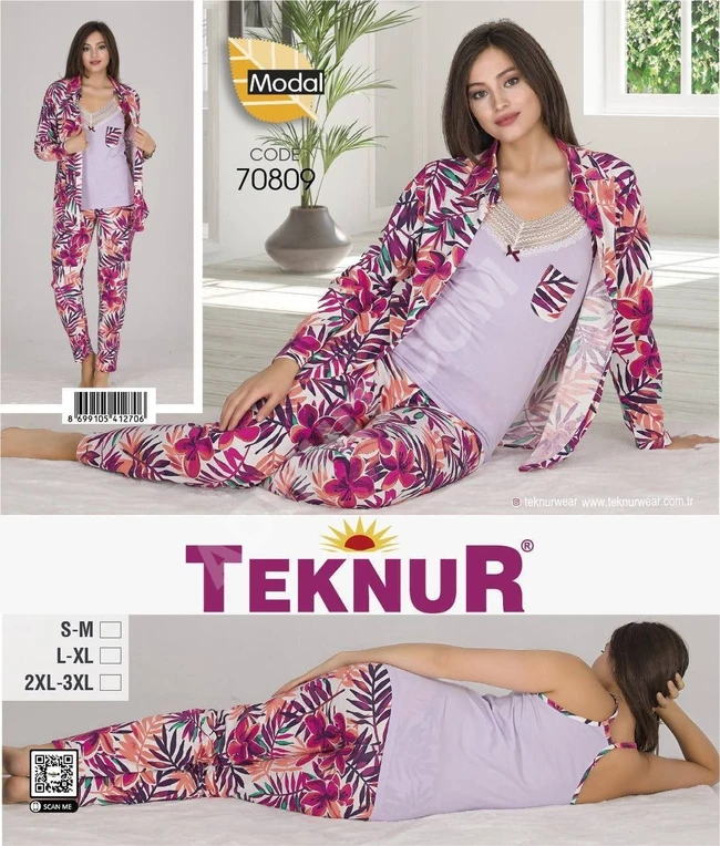 طقم نوم نسائي ثلاث قطع 