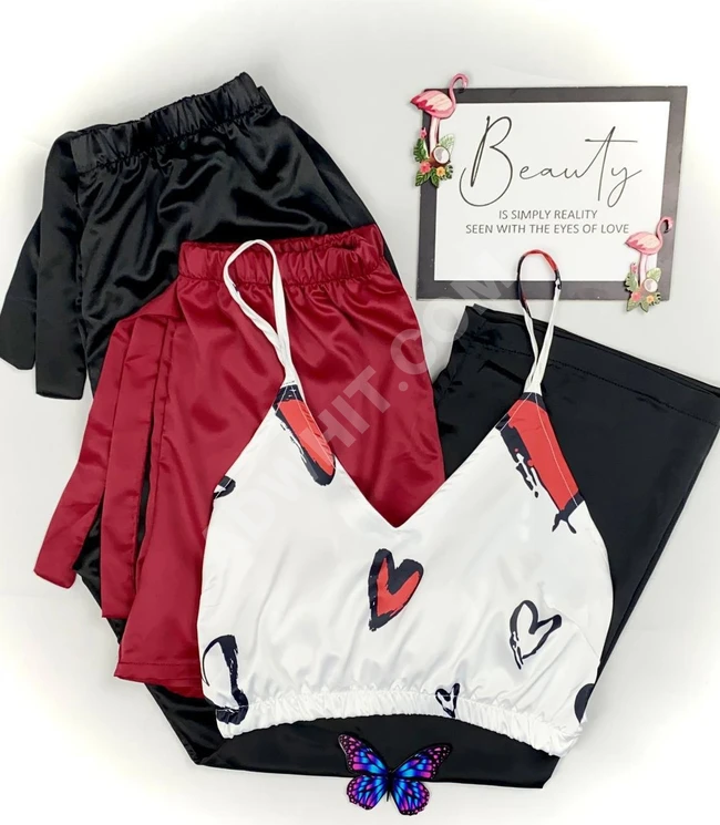 طقم ساتان حرير نسائي 