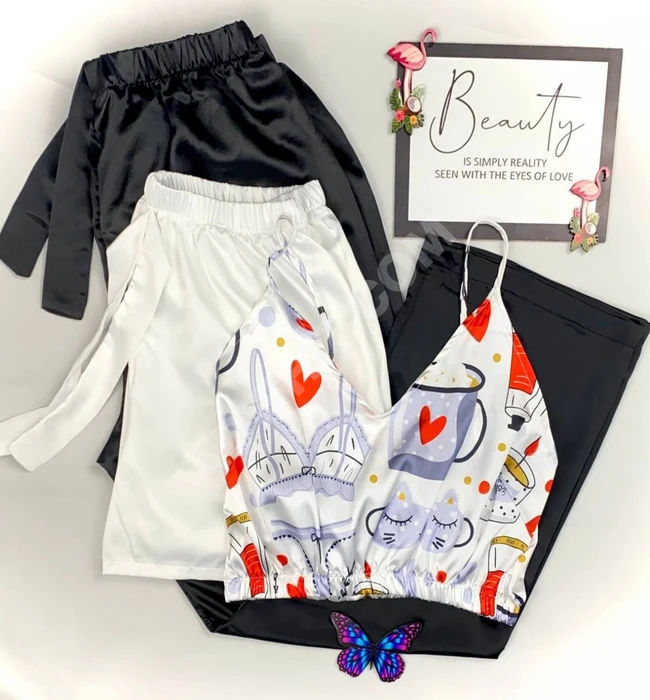 طقم ساتان حرير نسائي 