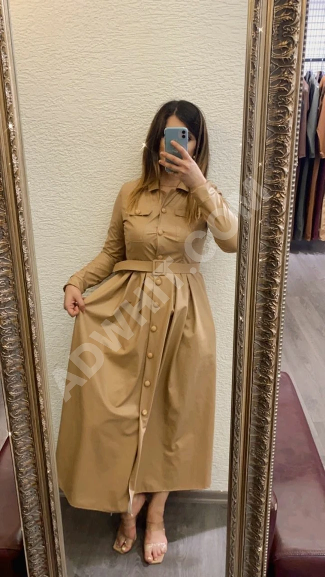 فستان جلد نسائي طويل 