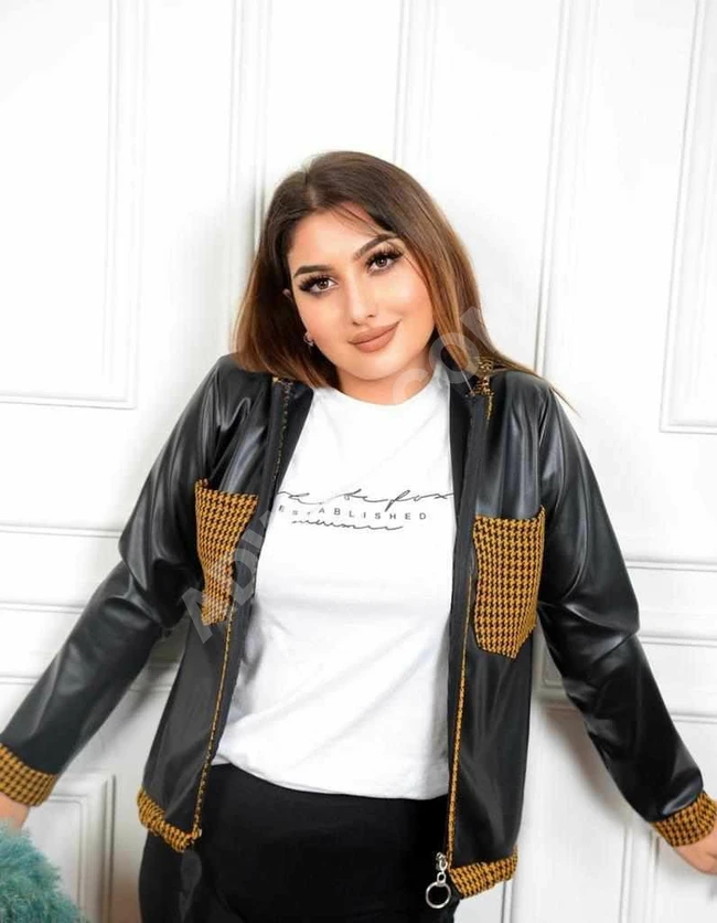 جاكيت جلد نسائي قصير 