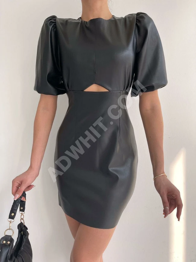 فستان جلد نسائي قصير 