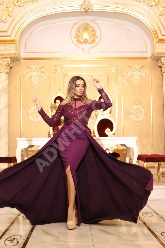 فستان سهرة نسائي طويل بأكمام طويلة