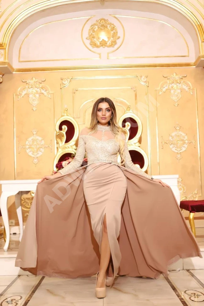 فستان سهرة نسائي طويل بأكمام طويلة