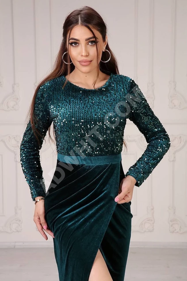 فستان سهرة نسائي مخمل طويل