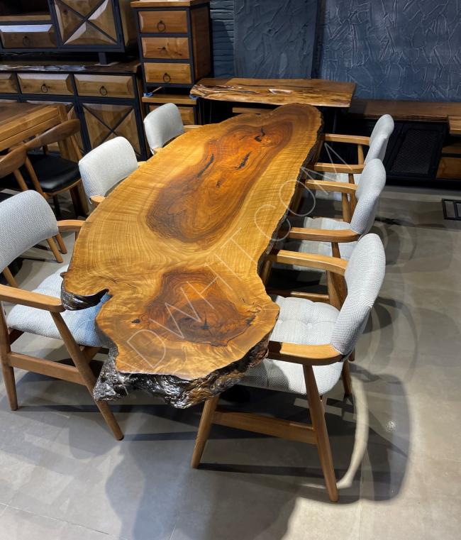 Walnut wood one-piece table covered with epoxy